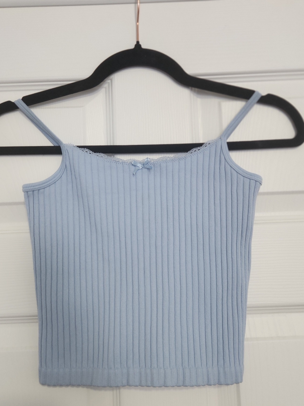 art class Light Blue Ribbed Lace-Trim Camisole
